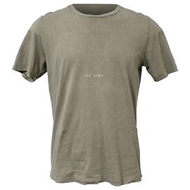 T-shirt in cotone khaki con stampa logo Saint Laurent effetto usurato