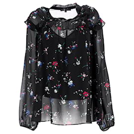Maje Top de Impresión Floral Fruncido en Poliéster Negro