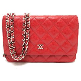 Borsa a spalla in pelle caviar rossa Chanel