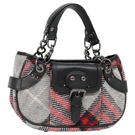 BURBERRY Nova Check Borsa a Catena Etichetta Blu Lana Grigia Auth 92080