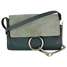 Borsa a tracolla in pelle scamosciata grigio blu Chloe Faye Chain - Chloé