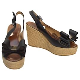Sandali con zeppa Valentino Rockstud in pelle nera con fiocco