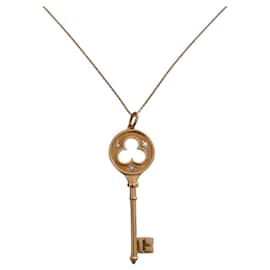 Collana con pendente chiave trifoglio Tiffany & Co in oro bianco e diamanti