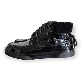 Saint Laurent Stivali neri in vernice con lacci Joe Mid Boat