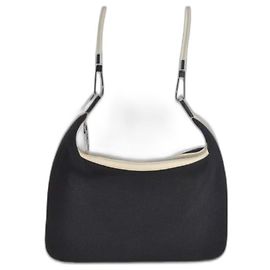 Borsa a spalla in tela nera Gucci con rifiniture bianche