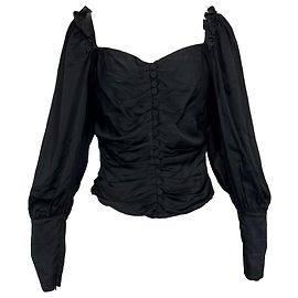 Autre Marque Top corto de manga larga con escote cuadrado en viscosa negra Mother of Pearl