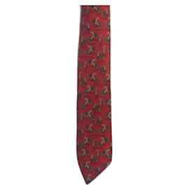 Hermès Red Silk Tie with Horse Pattern