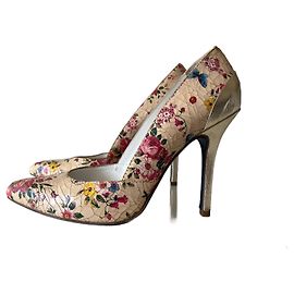 Escarpins Mauro Grifoni en Cuir Motif Floral Talon Doré 10cm