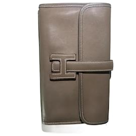 Portafoglio Hermès Jige Grigio Scuro Pelle