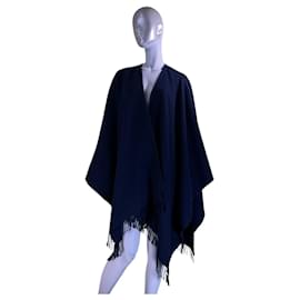Johnstons Of Elgin Lammwolle Poncho Cape Marineblau - Autre Marque