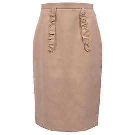 Falda lápiz midi en nylon rosa nude con detalles de volantes Miu Miu