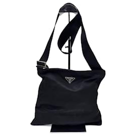 Borsa a tracolla in nylon nero e pelle Prada Tessuto