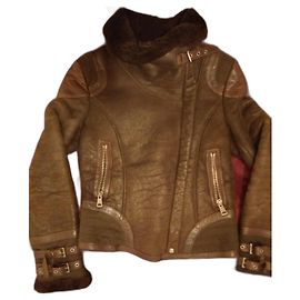 Chaqueta estilo Perfecto Ventcouvert de piel de cordero marrón