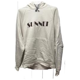 Sunnei Logo Hoodie Elfenbein Braun Baumwolle - Autre Marque