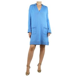 Diane Von Furstenberg Blaues Wollstrick-Polo-Kleid - Größe UK 10