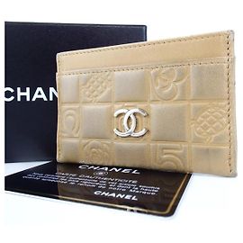Estuche para tarjetas Icon line de piel de cordero beige CHANEL