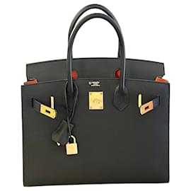 Hermès Birkin 30 Sellier Epsom Preto Laranja