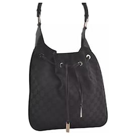 Borsa a cordoncino in bambù GUCCI GG canvas pelle 0014033 nera 1974L