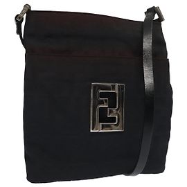 Borsa a spalla in tela Zucca FENDI in nylon nero Auth ti2102