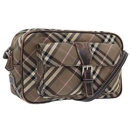 BURBERRY Nova Check Blue Label Shoulder Bag Nylon Brown Auth ti2105