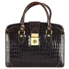 Autre Marque Borsa da dottore in pelle goffrata vintage Croc