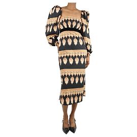 Johanna Ortiz Vestido de algodón con mangas abullonadas estampado en negro - talla UK 6
