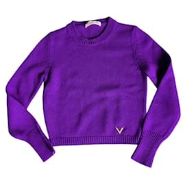 Suéter corto violeta de cachemira Valentino Garavani