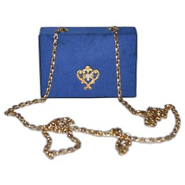 Mini Bolsa Guy Laroche Azul de Tecido com Emblema Dourado