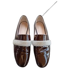 Mocasines Christopher Kane Burdeos Cuero Charol Strass Swarovski