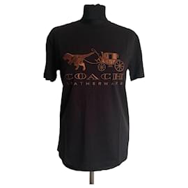 Coach T-Shirt aus schwarzer Baumwolle mit Bronze-Stickerei