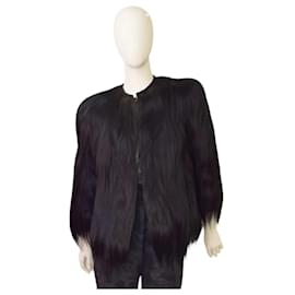 Autre Marque Schwarze Langhaar Felljacke