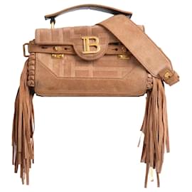 BALMAIN - Borsa a spalla Balmain B-Buzz 22 in suede marrone