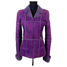 Giacca Chanel in pelle scamosciata e lana viola
