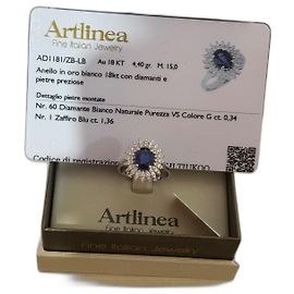 Autre Marque Bague en or blanc 18kt avec diamants et pierre de saphir bleu
