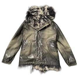 Mr and Mrs Furs Parka Khaki Baumwolle mit mongolischer Lammweste