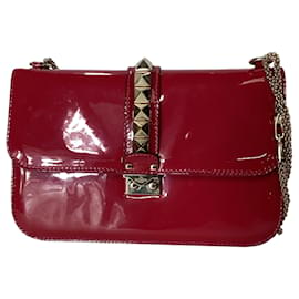 Sac à rabat Valentino Rockstud Glam Lock en cuir verni rouge - Valentino Garavani