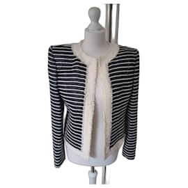 Giacca corta Balmain in tweed di cotone bianco a righe