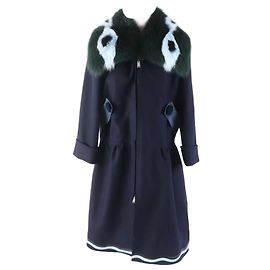 Abrigo de lana cachemira con cuello de piel de zorro FENDI azul marino 42