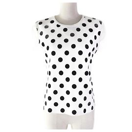 Issey Miyake Damen T-Shirt mit Rundhalsausschnitt und Baumwollpunktmuster