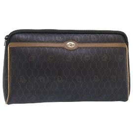 Borsa clutch in tela a nido d'ape Christian Dior in pelle PVC nera e oro Auth ti2065