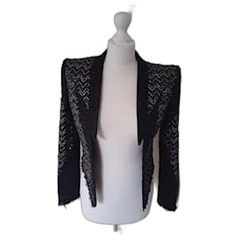 Chaqueta corta Balmain de tweed negro con lentejuelas