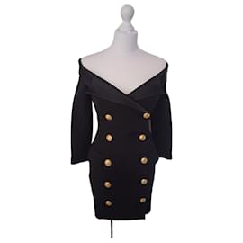Vestido midi Balmain de lana negro