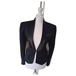 Blazer Balmain Negro de Lana con Cuello Chal de Satén de Seda