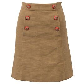 Dolce & Gabbana Falda mini A-line de lana marrón con botones embellidos de Dolce y Gabbana