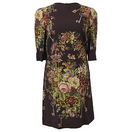 Mini-Kleid mit Blumen- und Schlüssel-Print von Dolce & Gabbana aus mehrfarbiger Viskose