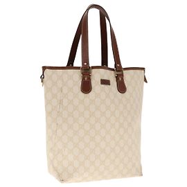 Bolsa tote GUCCI GG Supreme em couro PVC dourado branco 189896 Auth 94448