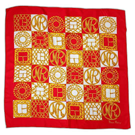 Foulard vintage rojo y dorado de seda Nina Ricci