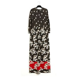 Lanvin 1972 Maxikleid FR38 Schwarz Baumwolljersey Leinwand Pilze UK10 US8