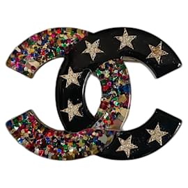 Chanel CC Brosche Sterne und Glitzer Harz