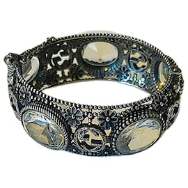 Bracciale in argento sterling cristallo GG testa di gatto Gucci Garden 18 AW autentico
